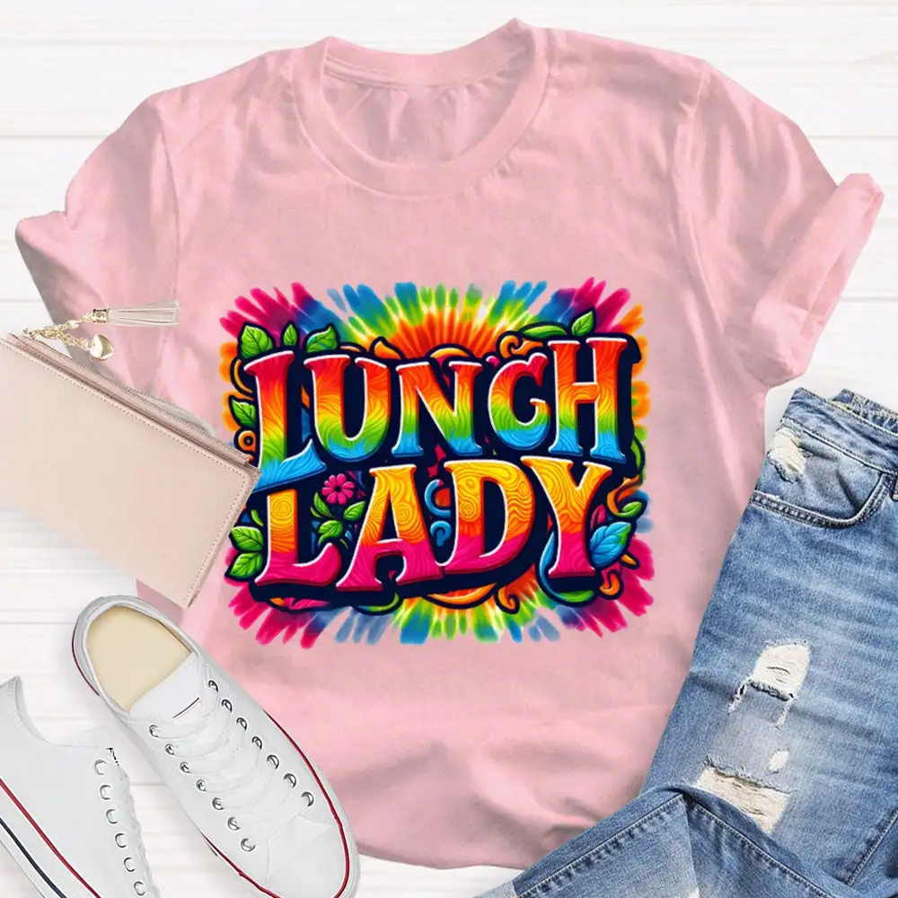 Lunch Lady Colorful Tie-Dye Print T-Shirt