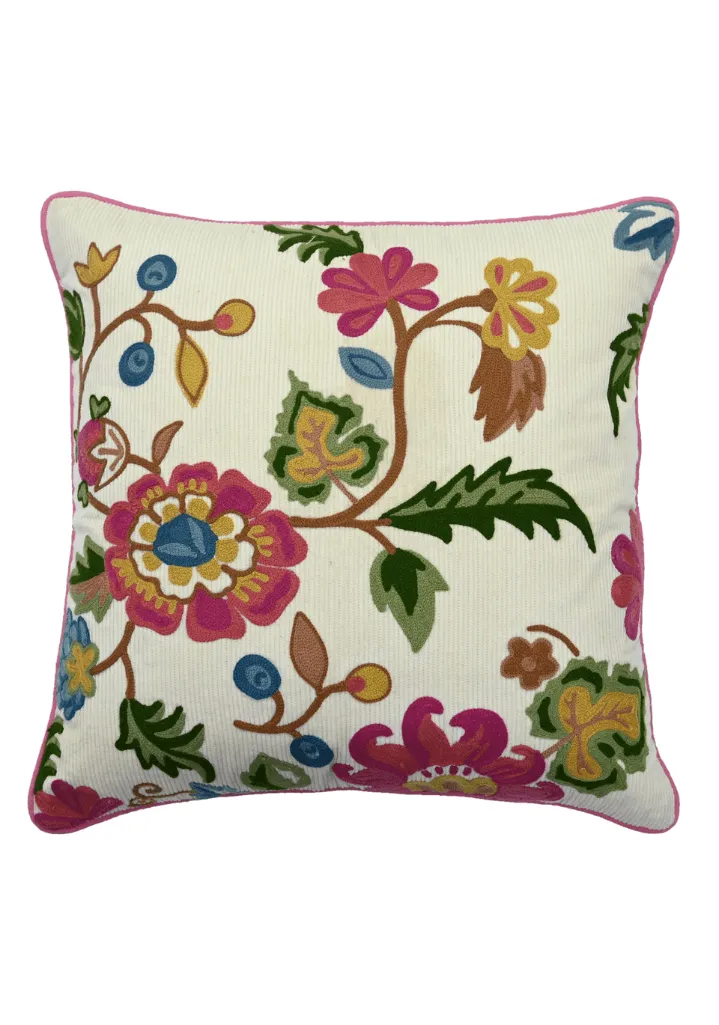 Embroidered Floral Textured Velvet Decorative Cushion Cover