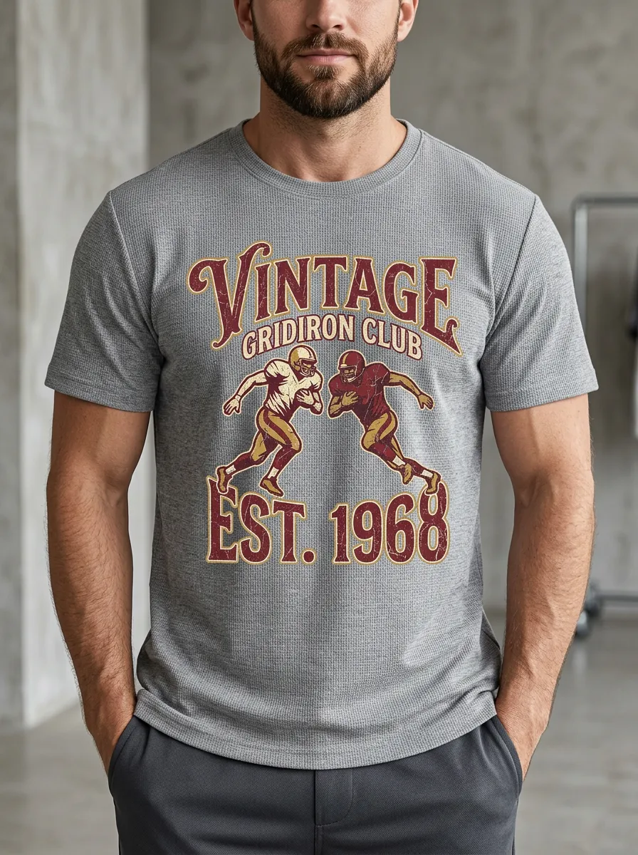 Men's Football Lover Vintage Gridiron Club 1968 Printed T-shirt