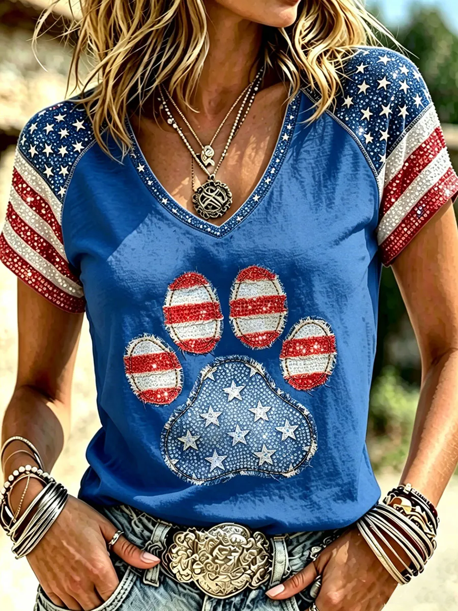 Women's USA 250th Anniversary Puppy Print T-Shirt