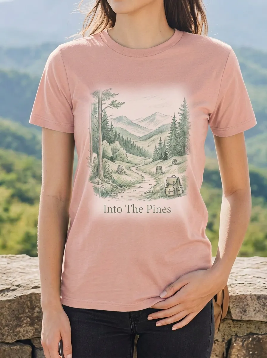 Women's Hiking Nature Lover Mountain Forest Backpack Printed T-shirt