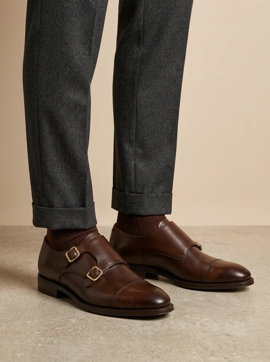 Men's Everyday Classic Business Leather Double Monk Strap Shoes