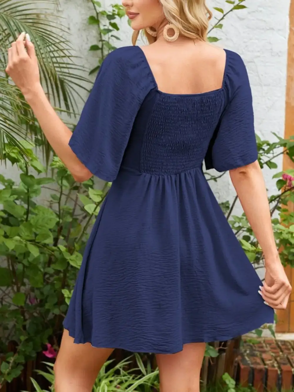 Smocked Flutter Sleeve Mini Dress