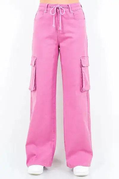 Relaxed Bazi Full Size Drawstring Wide Leg Cargo Pants Plus Size