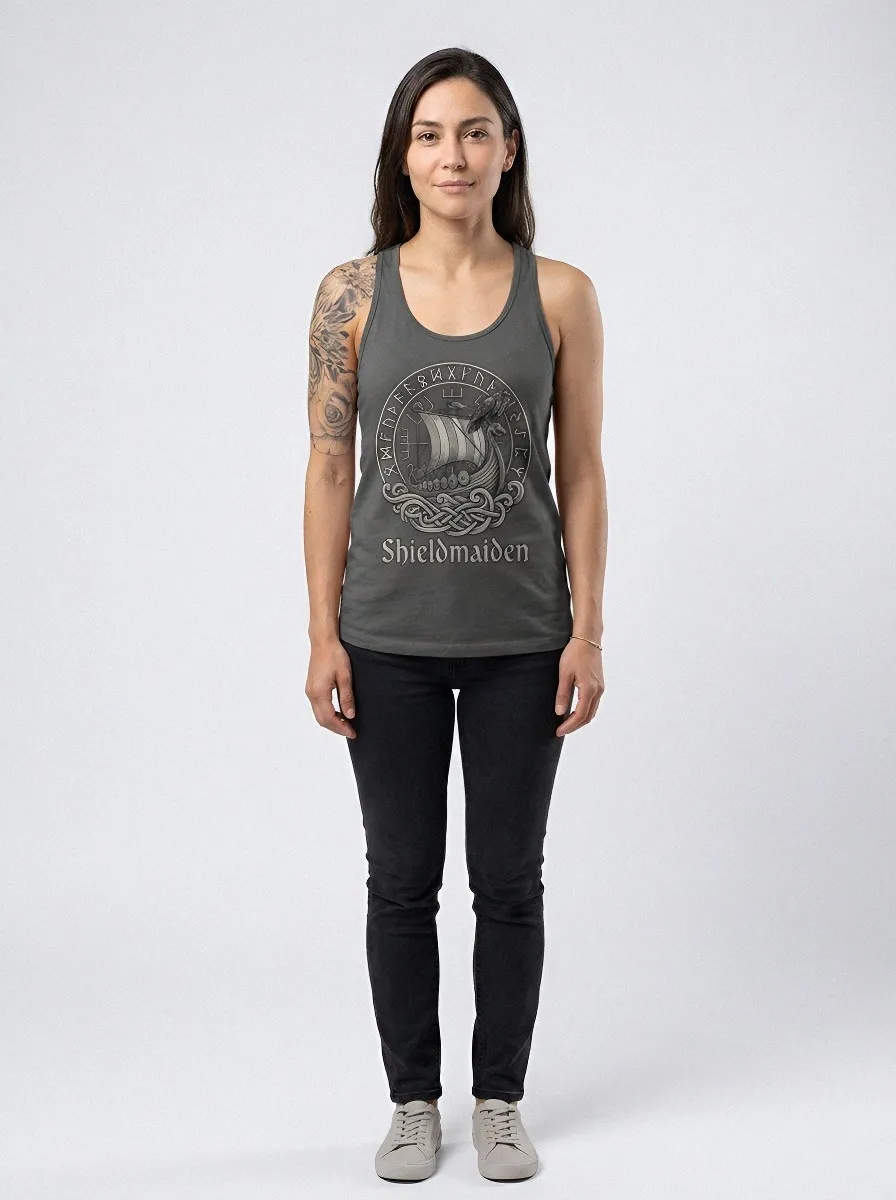 Women's Viking Shieldmaiden Raven Longship Printed Tank Top