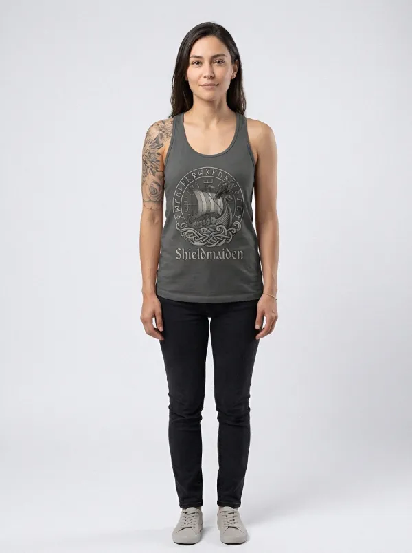 Women's Viking Shieldmaiden Raven Longship Printed Tank Top
