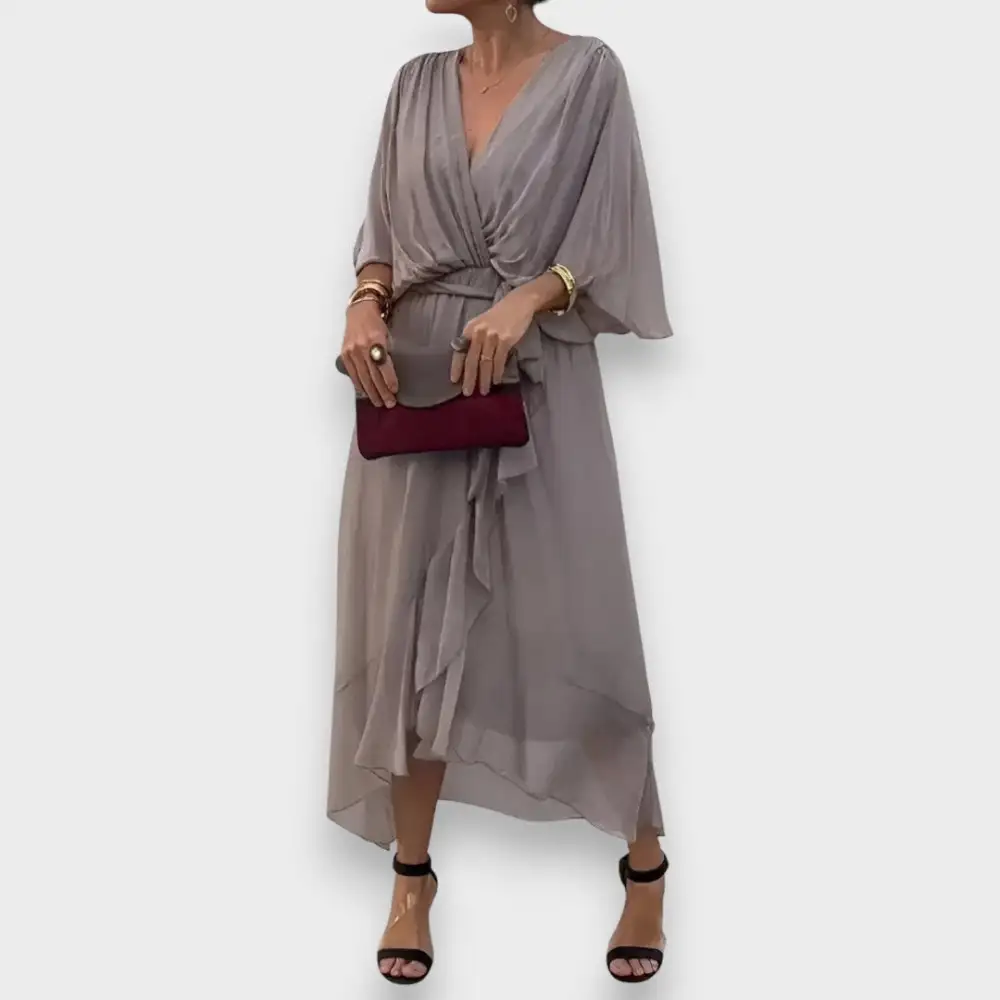 V-Neck Belted Casual Dress