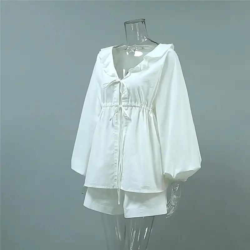 Lantern Sleeve V-Neck Shorts Set
