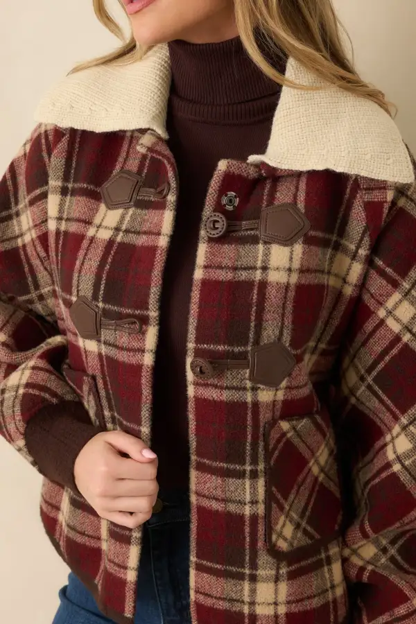 Collared Plaid Knit Jacket