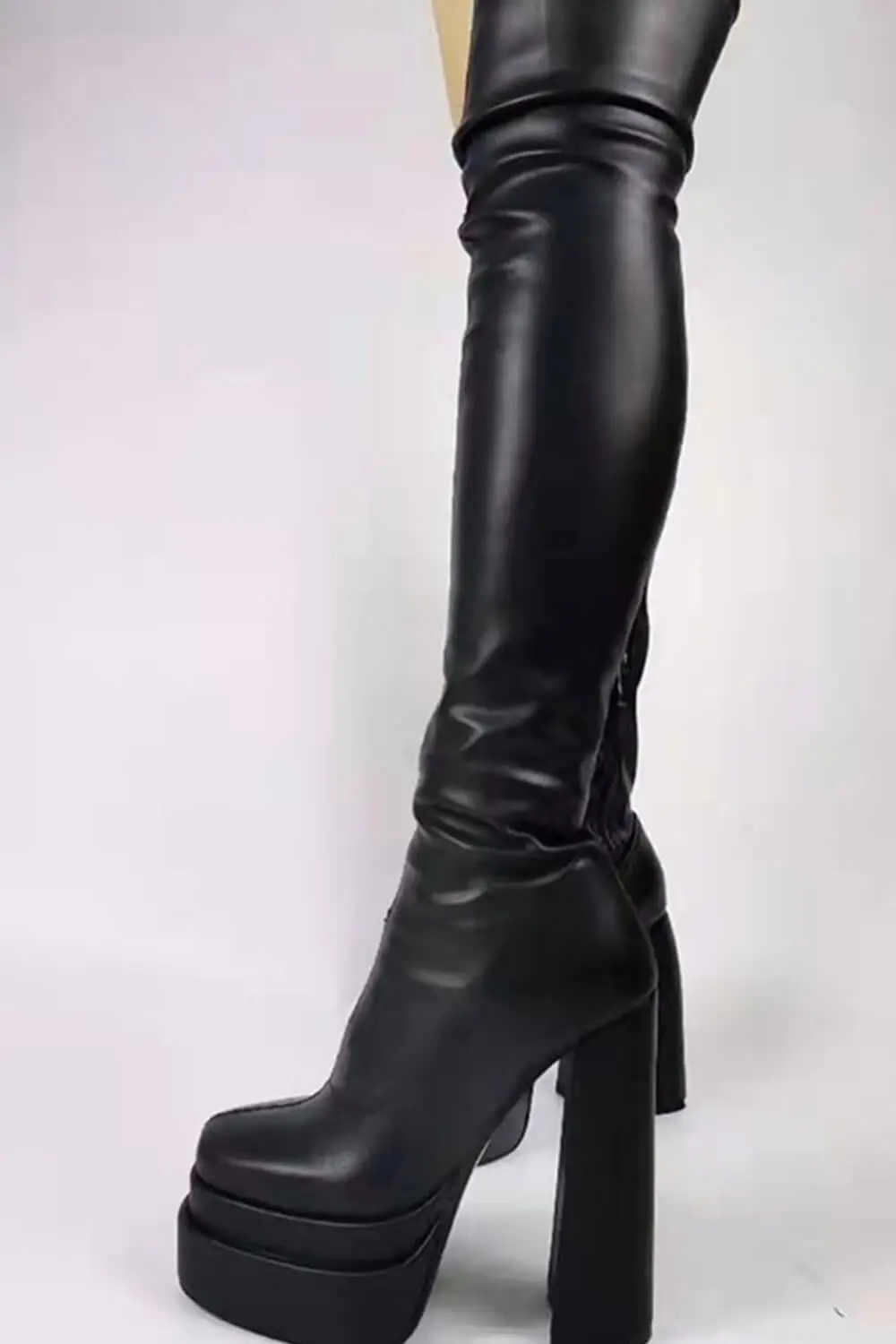 Faux Leather Double Platform Block