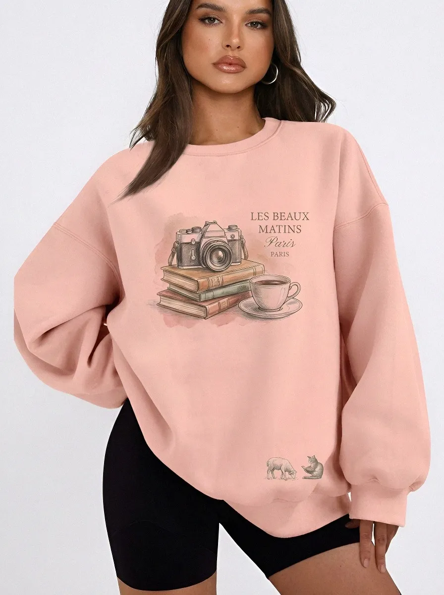 Women's Paris Photography Book Coffee Printed Sweatshirt