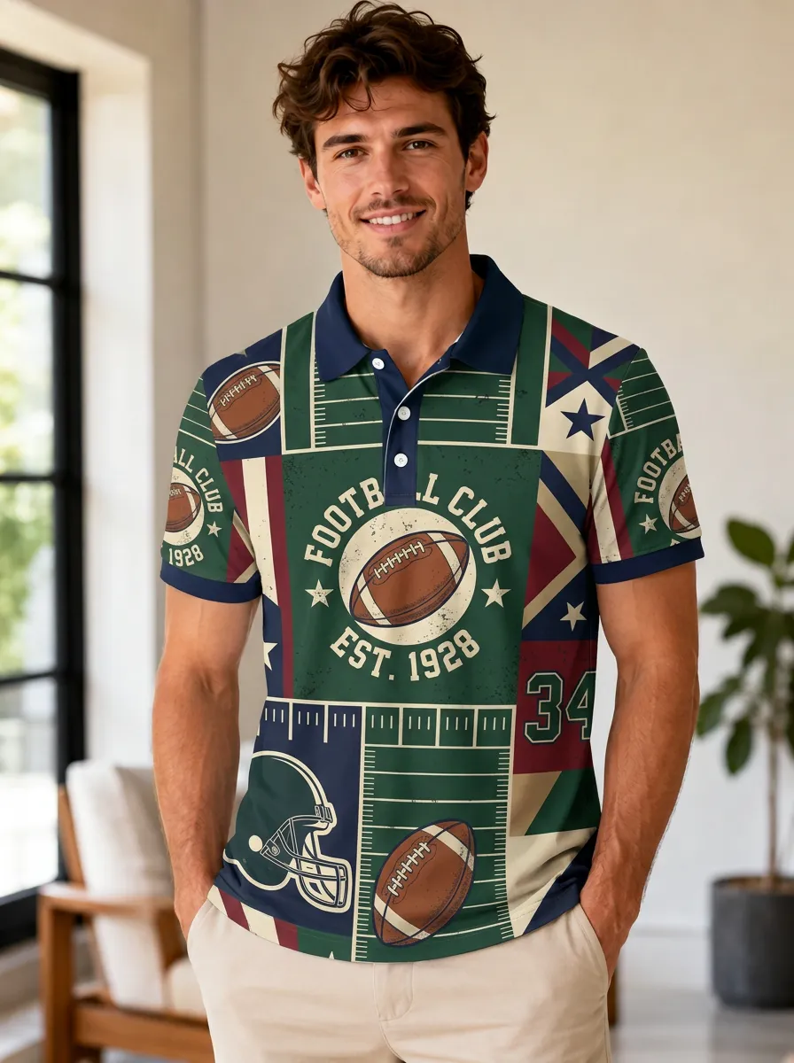 Men's Gridiron Helmet Ball Polo Shirt