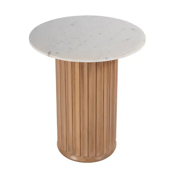 Round Pedestal Marble Wood Side Table