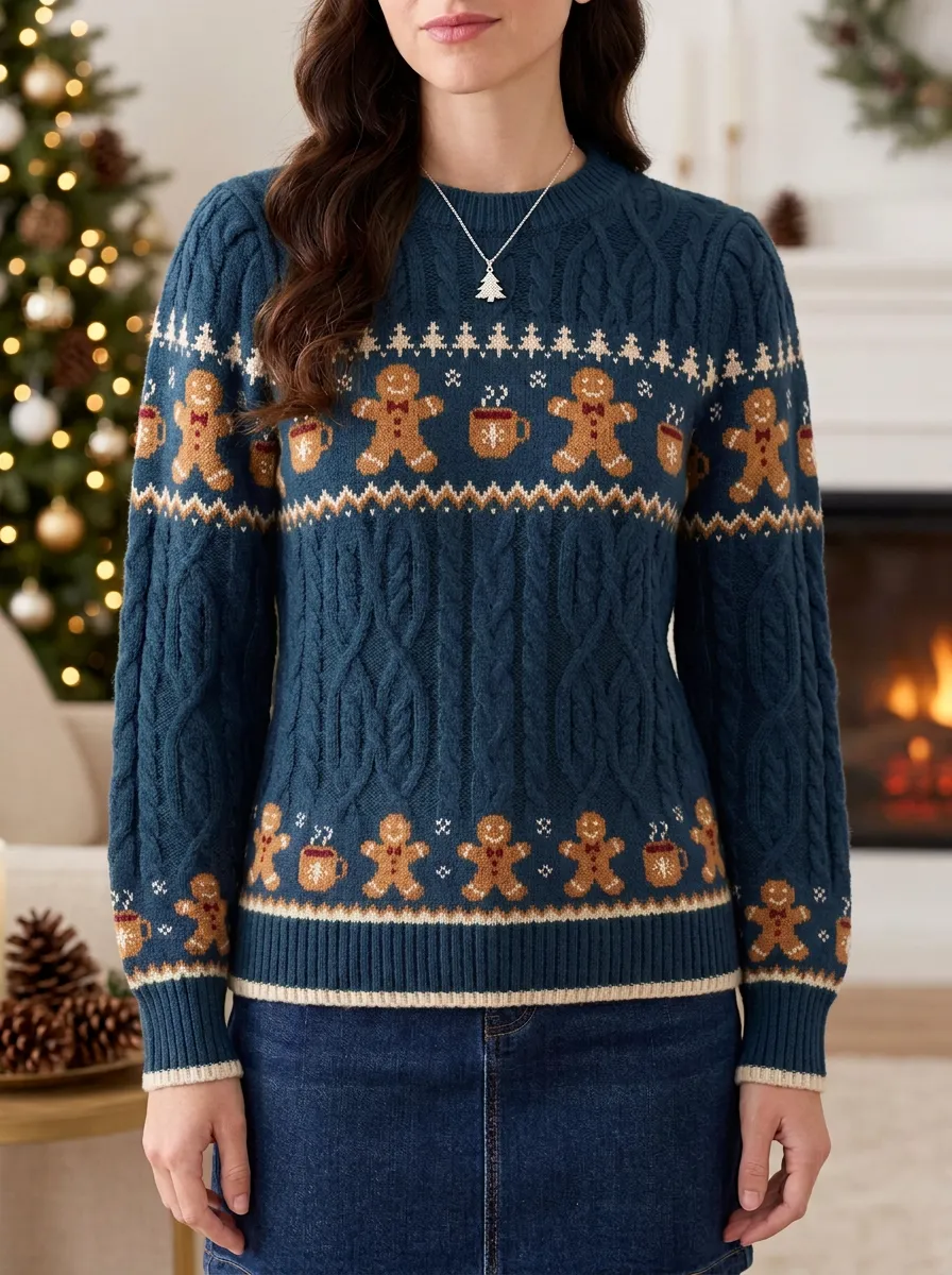 Christmas Gingerbread Man Coffee Cup Patterned Knitted Sweater
