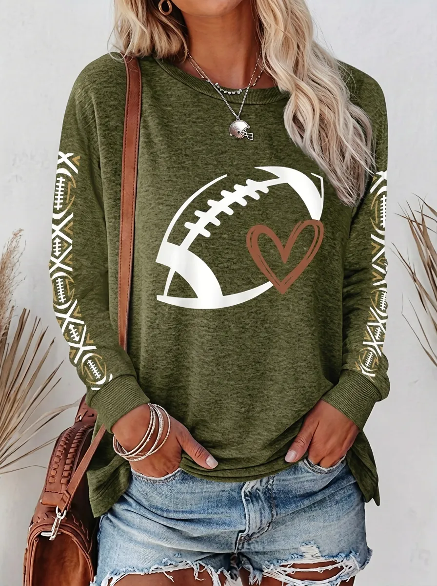 Women's Heritage Inspired Gridiron Heart Ball Crewneck Long Sleeve T-Shirt