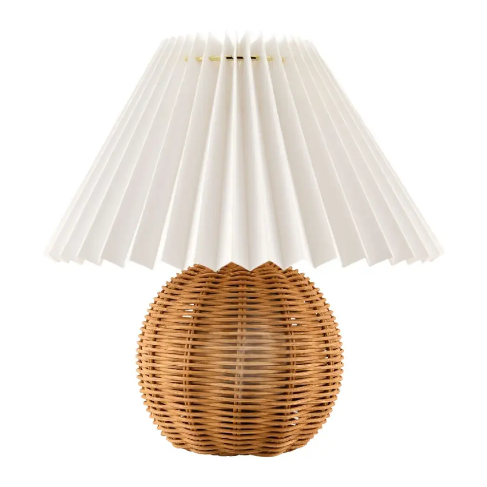 Pleated Shade Rattan Table Lamp