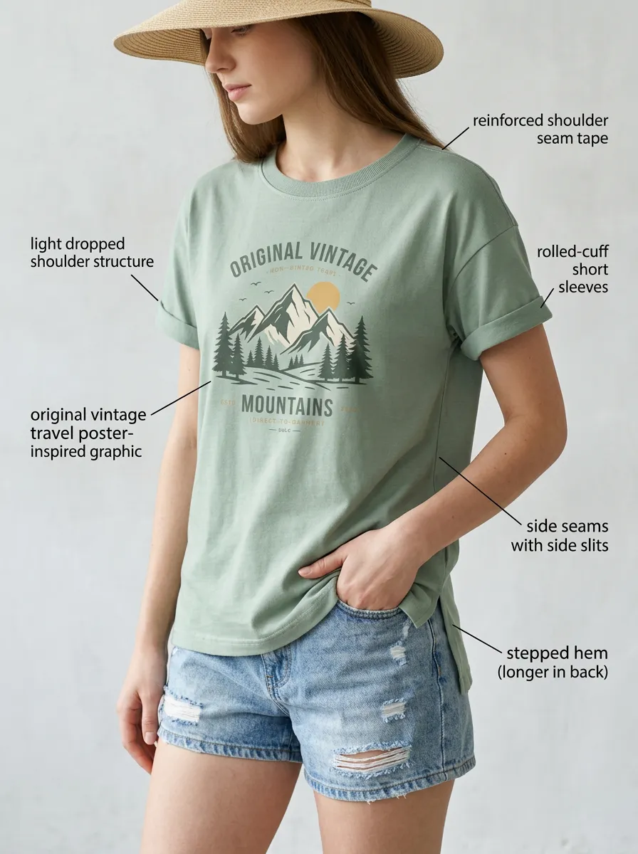 Women's Mountain Travel Poster Printed T-Shirt
