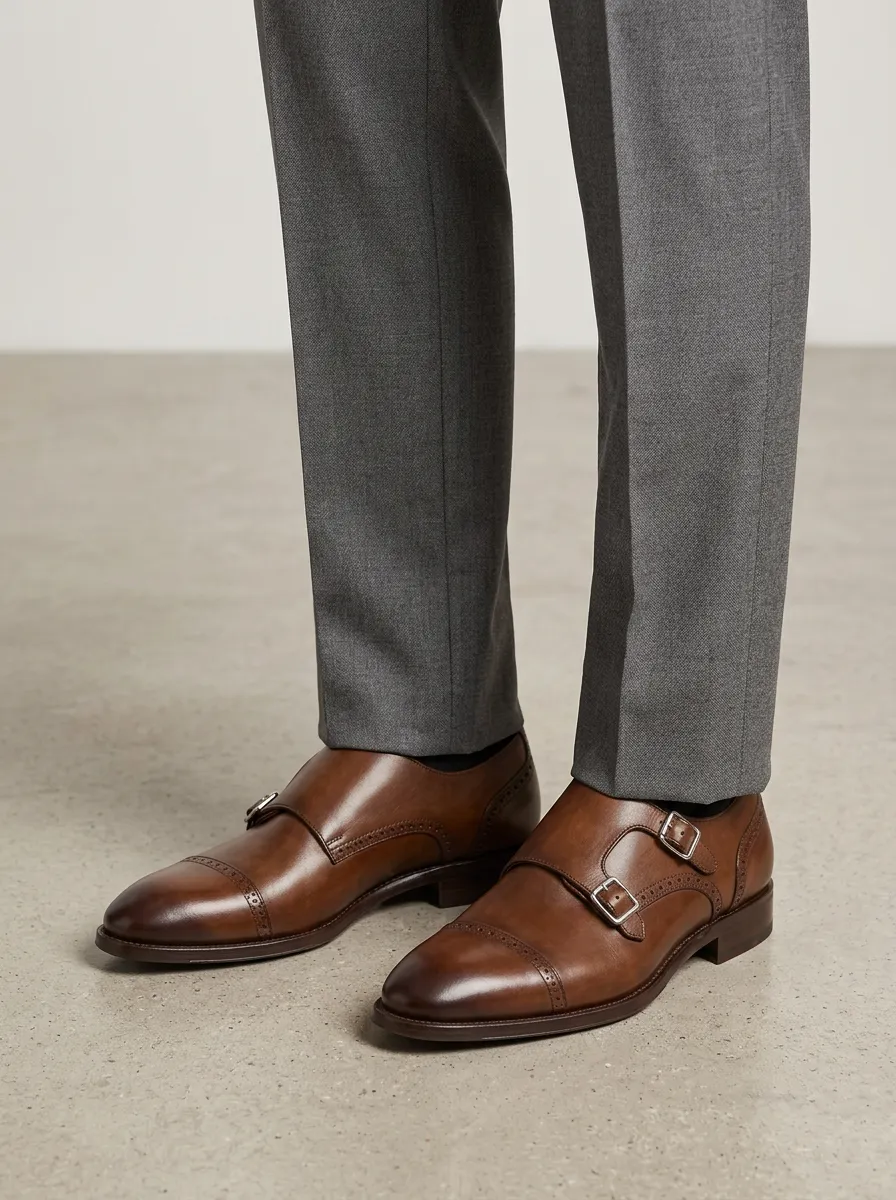 Men's Classic Classic Business Leather Double Monk Strap Shoes