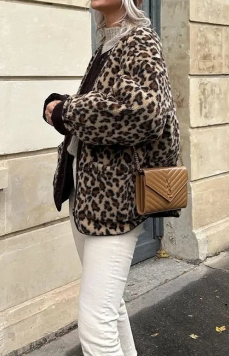 Single-Breasted Leopard-Print Relaxed Jacket