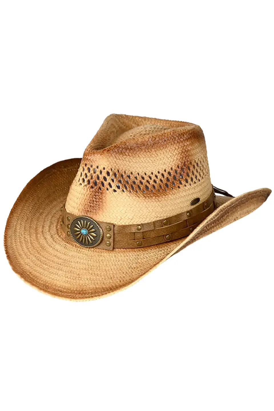 Weaved Vegan Suede Band Tea-stain Cowboy Hat