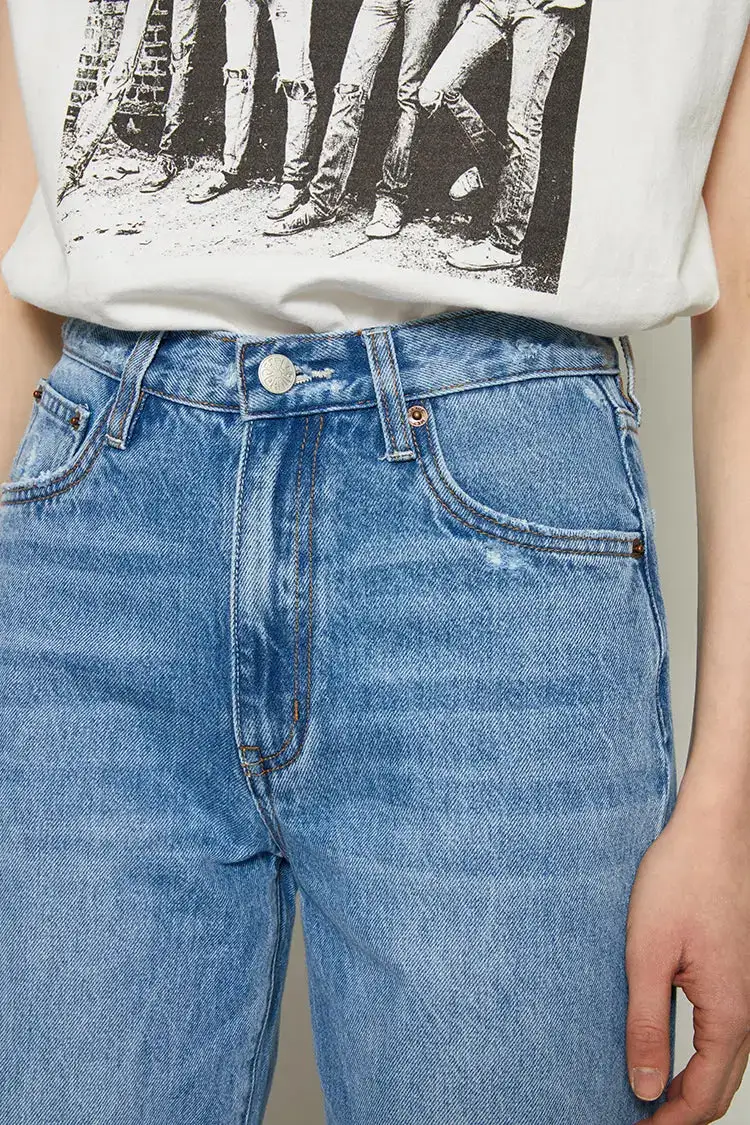 Bootcut High Rise Whiskered Denim Jeans
