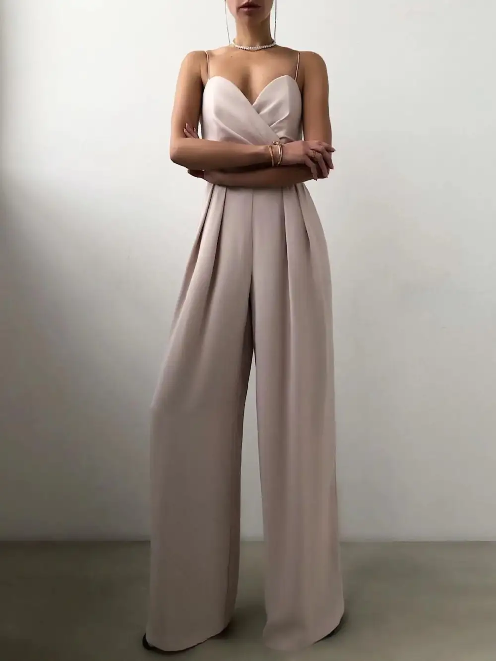 Plus Size Spaghetti Strap Wide Leg Accessory