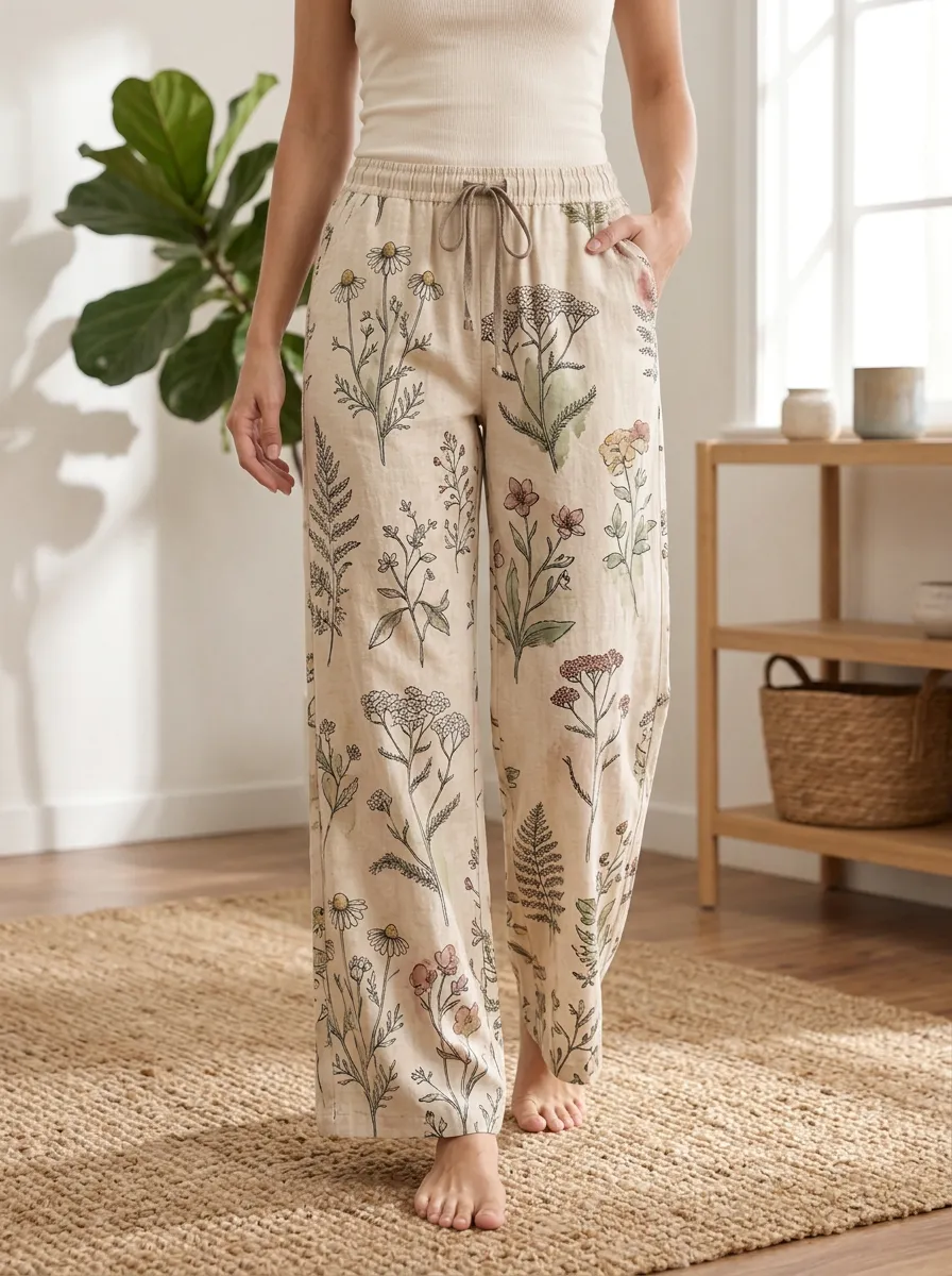 Women's Botanical Lover Wildflower Printed Wide Leg Pants