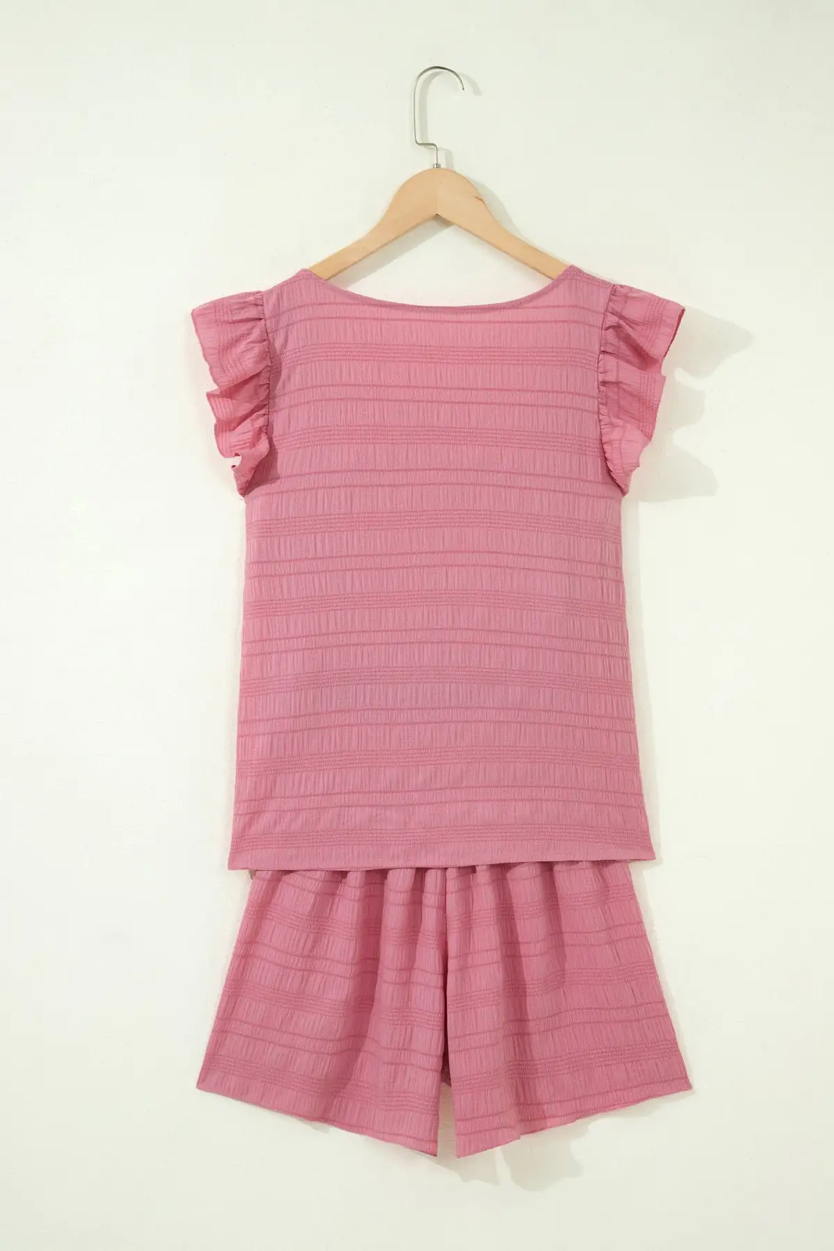 Refined High-Waist Shirred-Waist Textured Two-Piece Top and Shorts Set