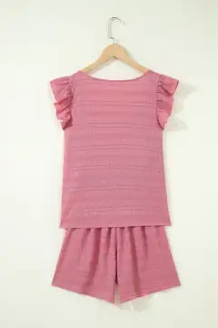 Refined High-Waist Shirred-Waist Textured Two-Piece Top and Shorts Set