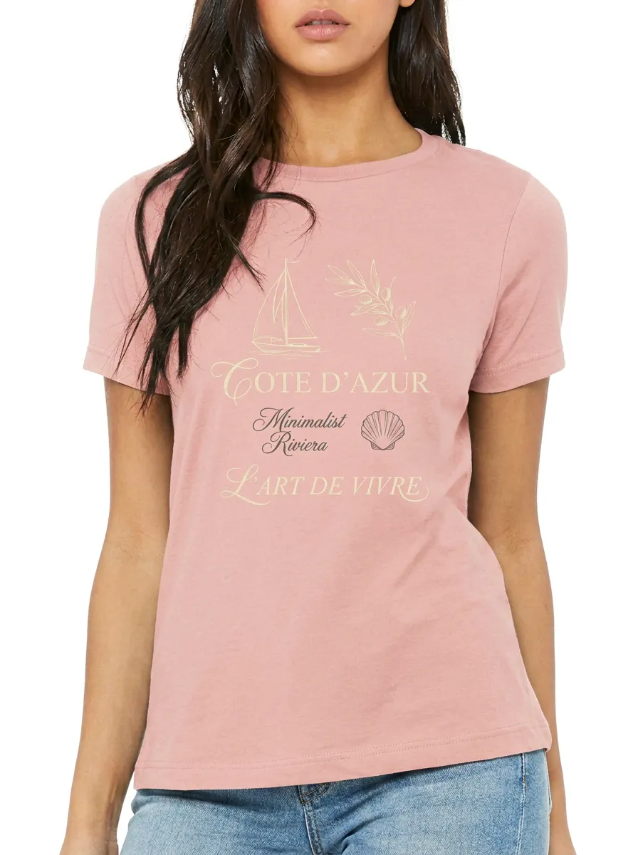 Women's French Riviera Sailboat Olive Branch Printed T-shirt