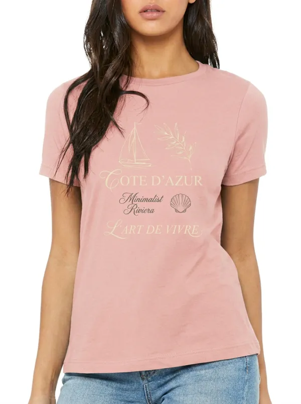 Women's French Riviera Sailboat Olive Branch Printed T-shirt