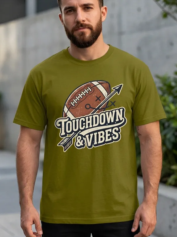Men's American Football Lover Touchdown & Vibes Graphic T-shirt
