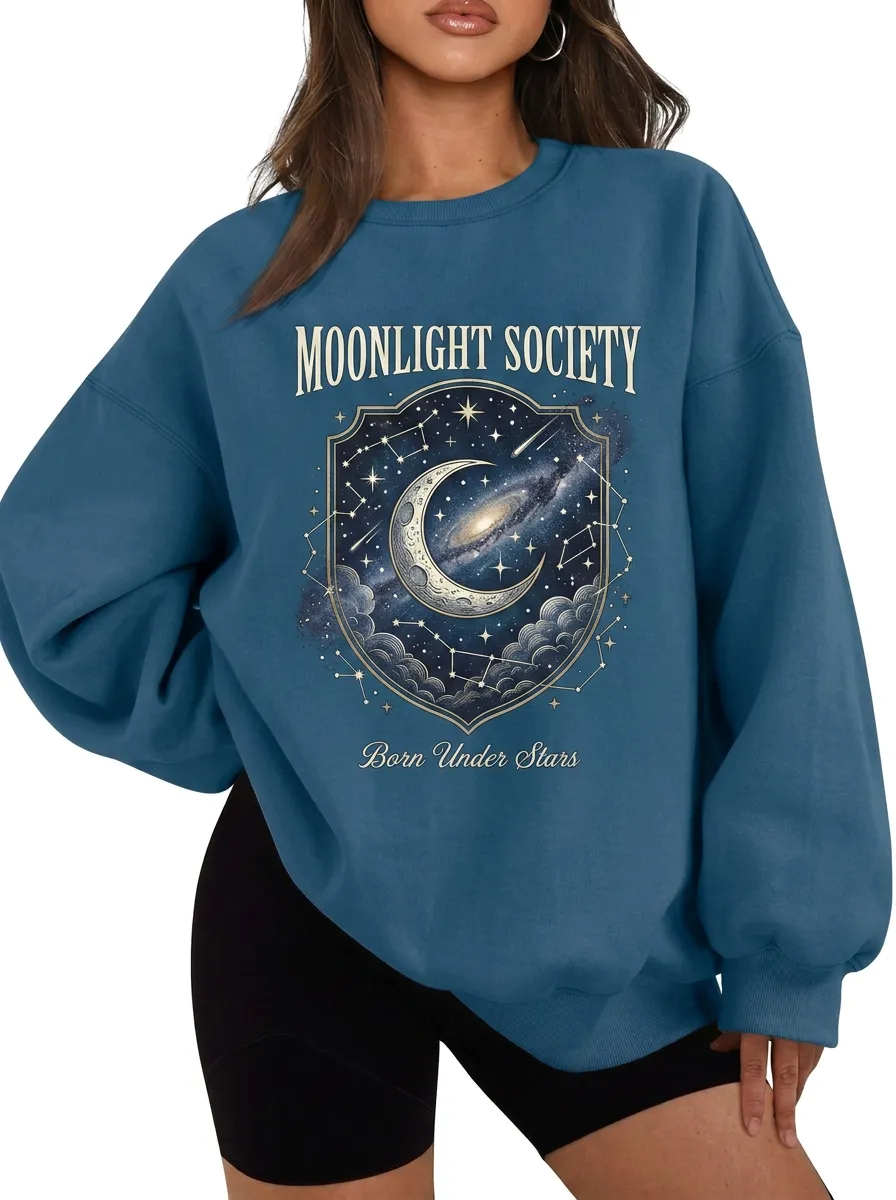 Women's Celestial Moonlight Society Born Under Stars Printed T-shirt