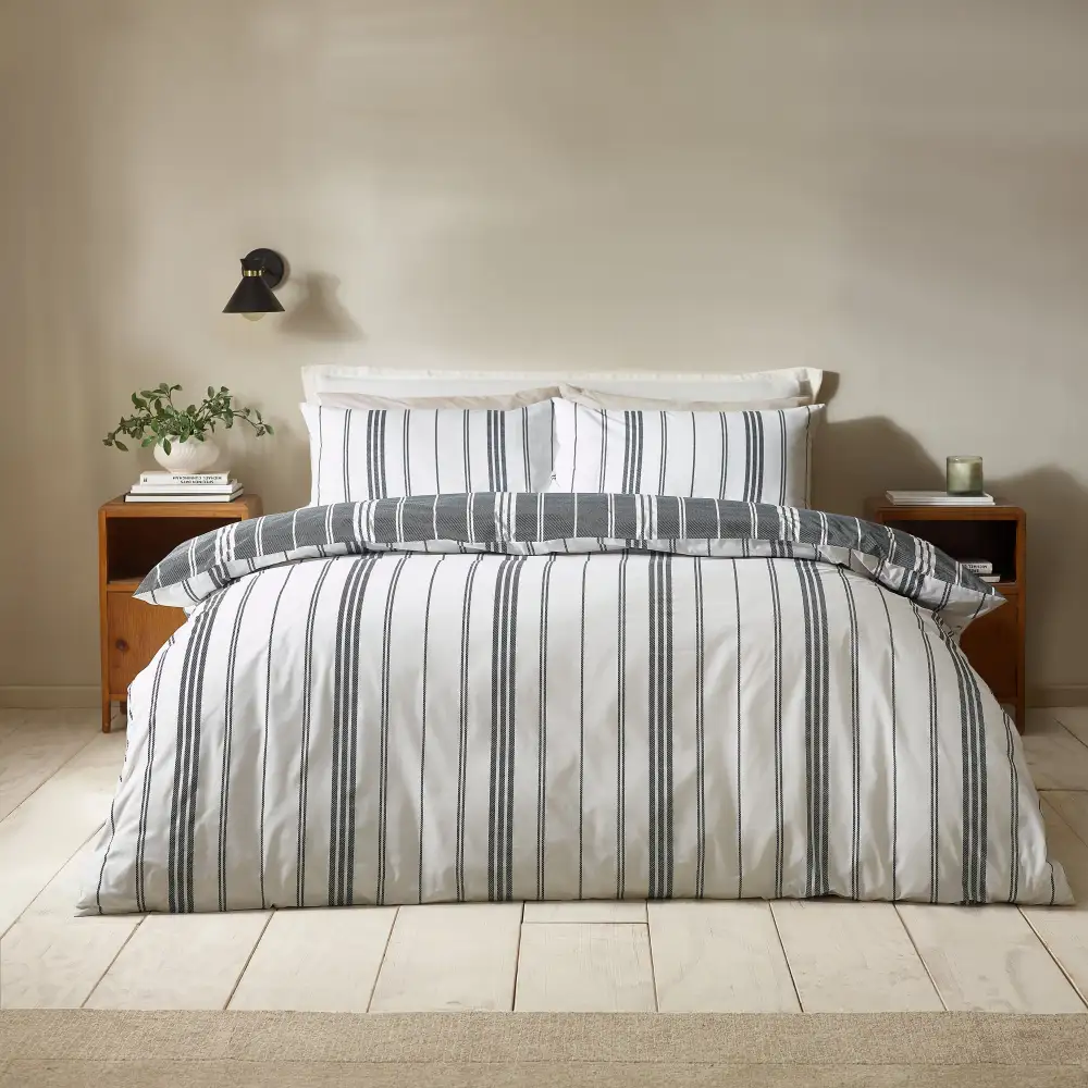 Fresh Bedroom Reversible Stripe Linen Duvet Cover Set