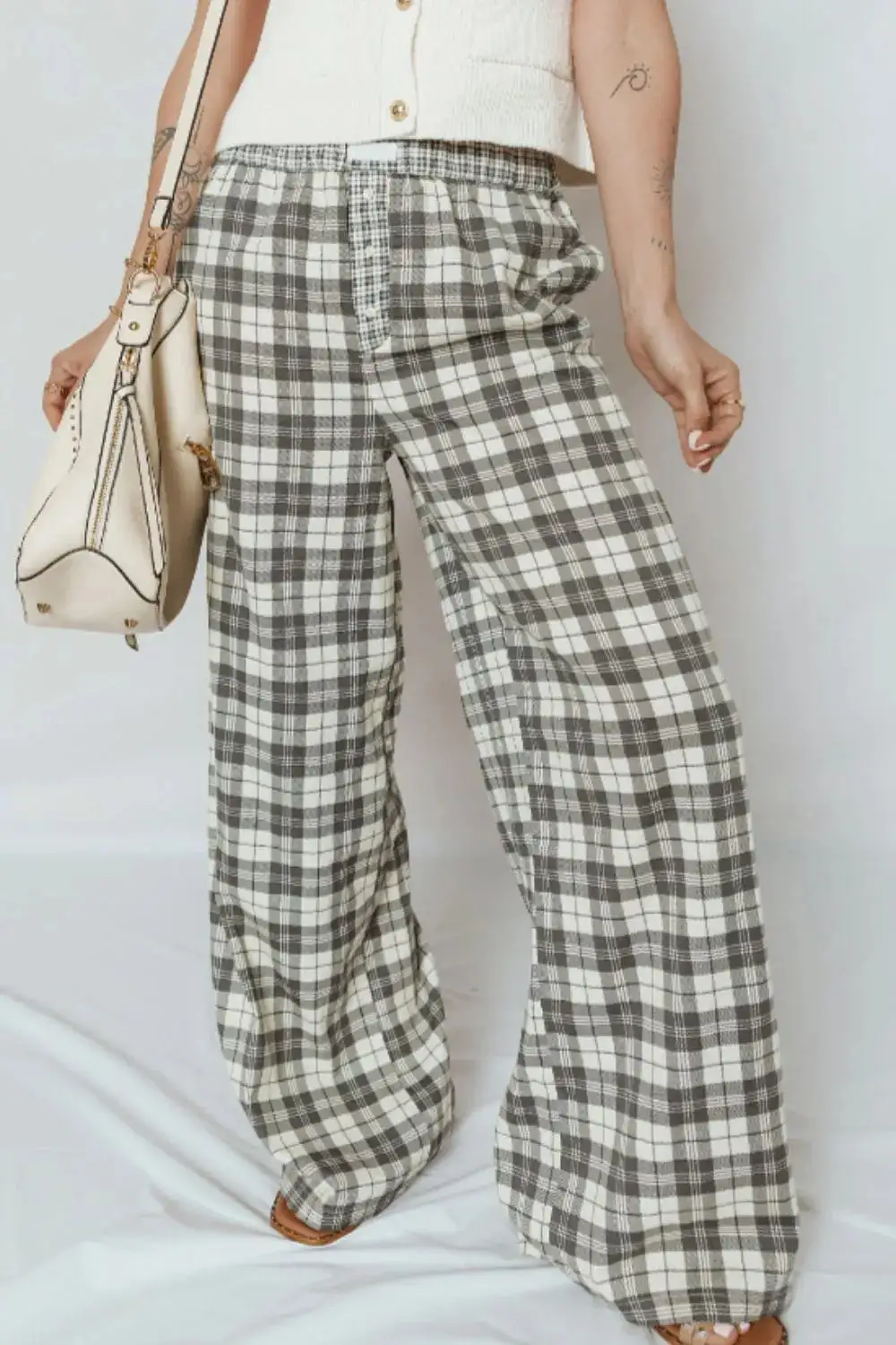 Wide Leg Plaid Everyday Versatile Pants