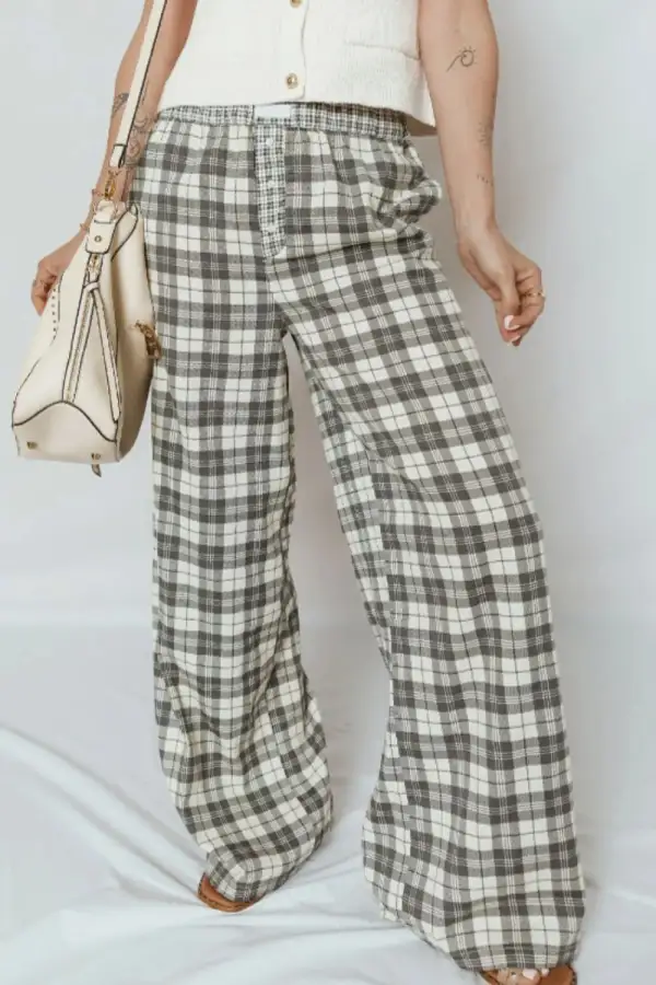 Wide Leg Plaid Everyday Versatile Pants