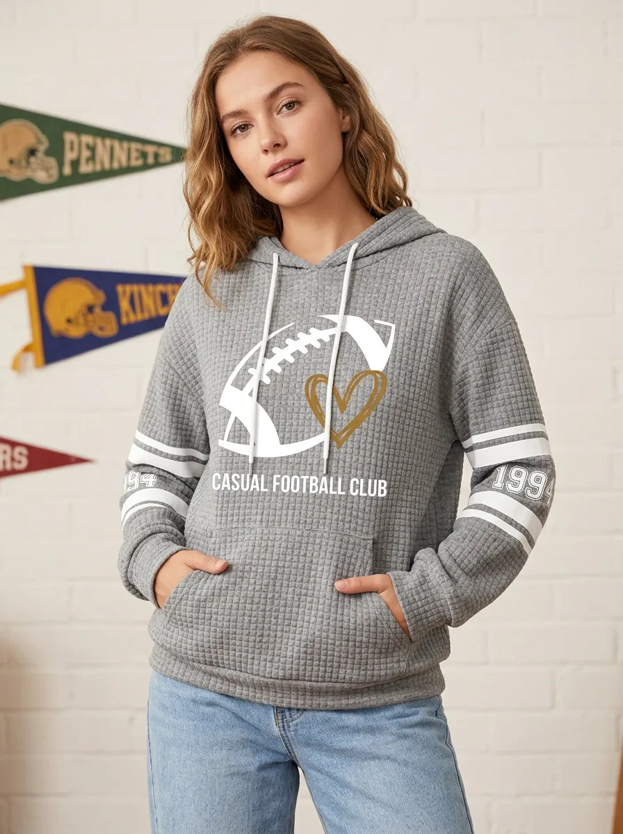 Women's Weekend Gridiron Heart Ball Graphic Hoodie