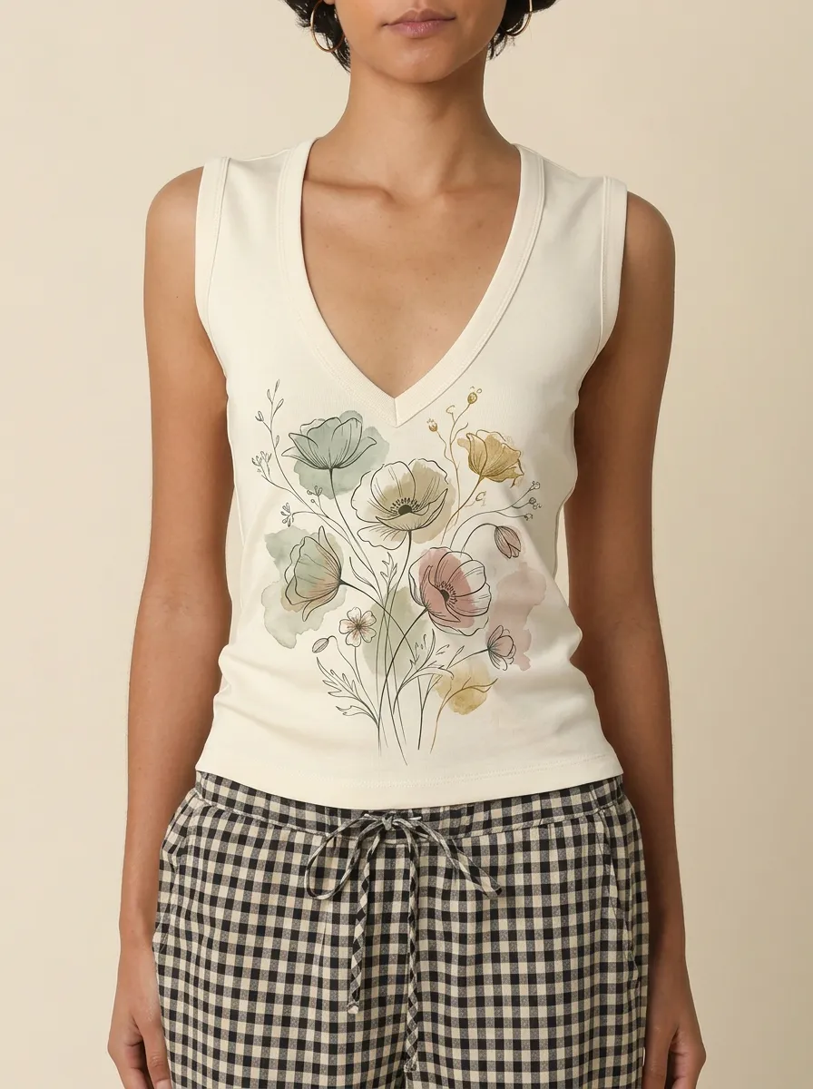 Women's Botanical Nature Lover Watercolor Floral Printed Tank Top