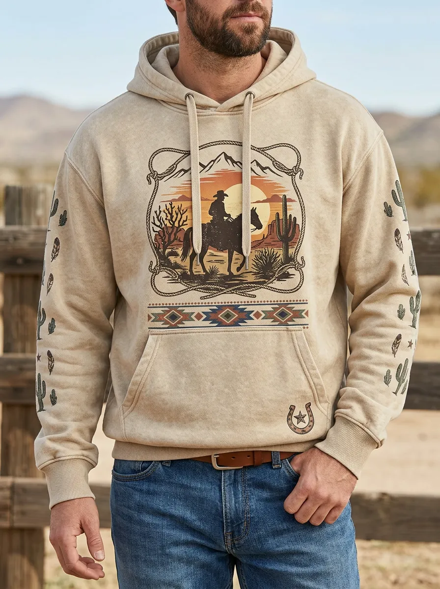 High Desert Horse Sunset Sun Pattern Men's Western Sweatshirt