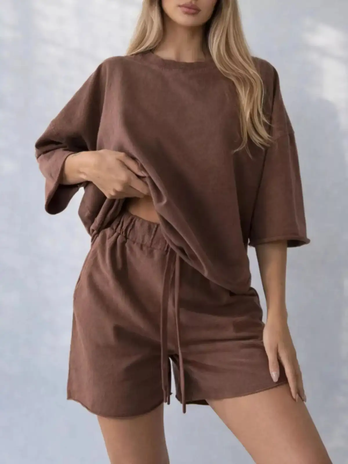 Relaxed Refined Drawstring Tee and Shorts Matching Set