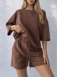 Relaxed Refined Drawstring Tee and Shorts Matching Set