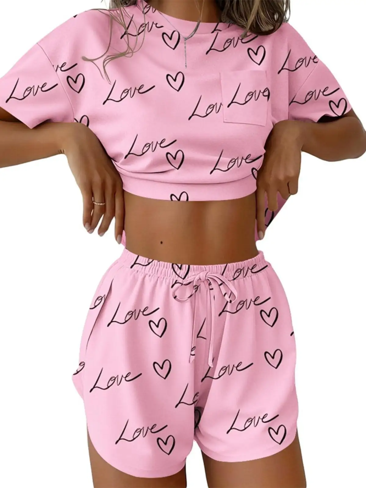 Refined Drawstring Tee and Shorts Matching Set