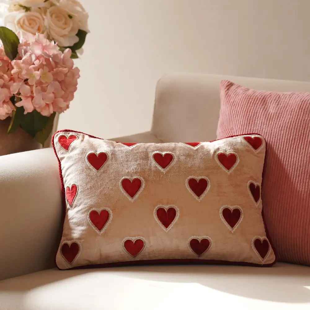 Pink Red Applique Cushion Cover