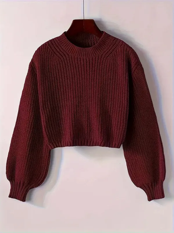 Winter Cropped Ribbed Knit Sweater