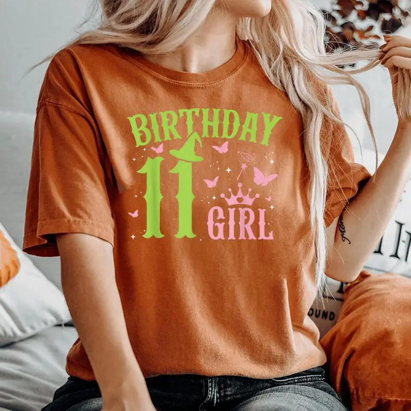 Green Pink Theme 11 Year Old Birthday Girl Witch Party Bday Women's Oversized Comfort T-Shirt