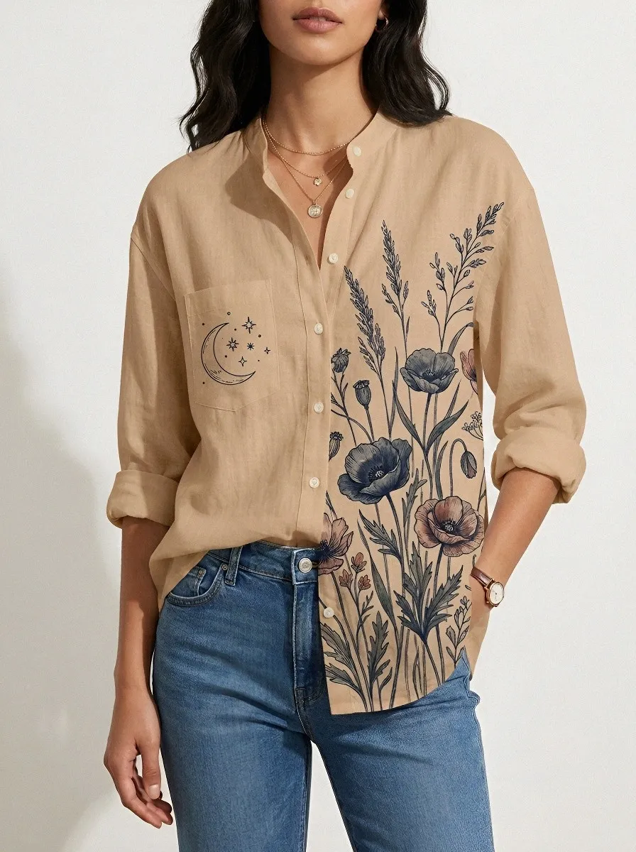 Botanical Moon Celestial Floral Shirt