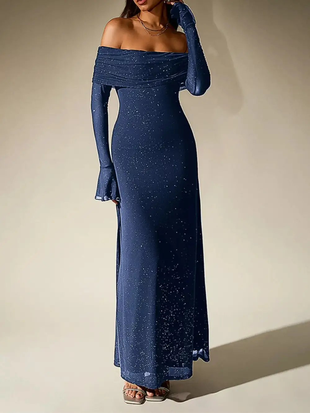 Glitter Off Shoulder Maxi Dress