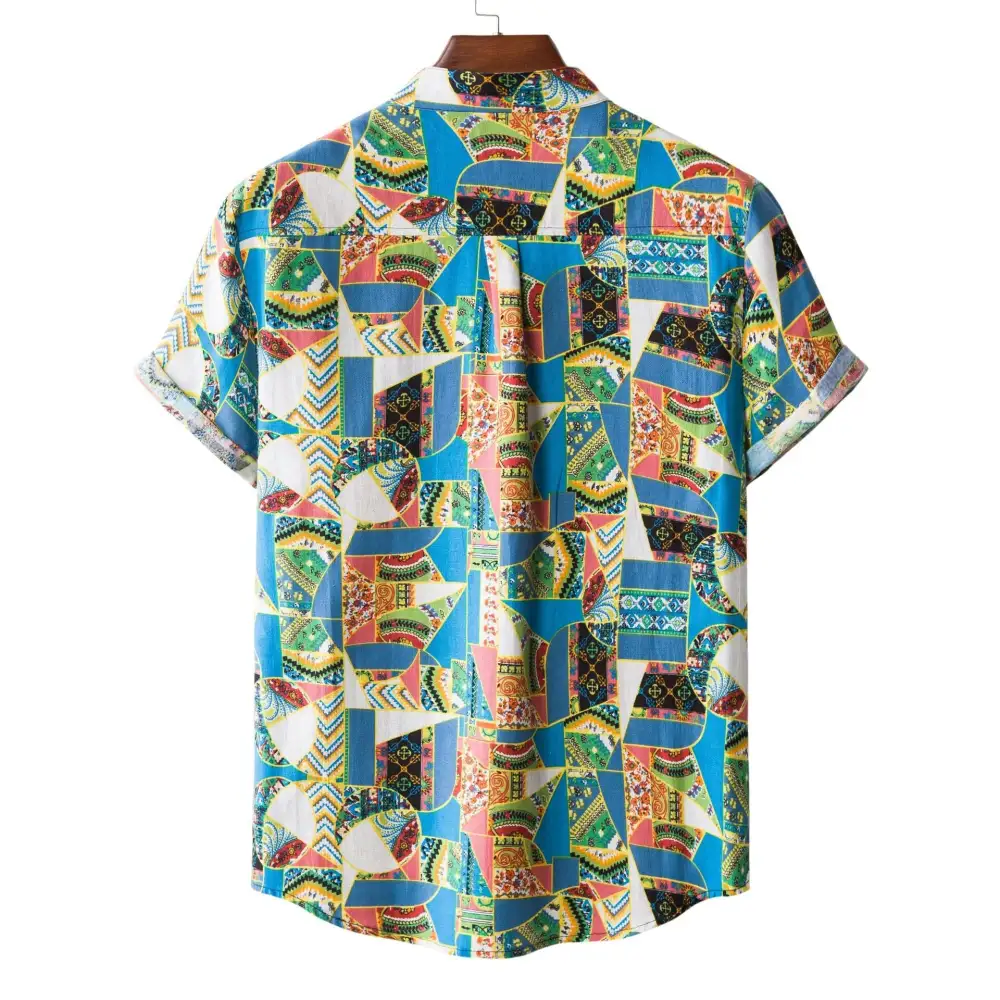 Men's Short-Sleeve Shirt With Striking Patchwork Pattern