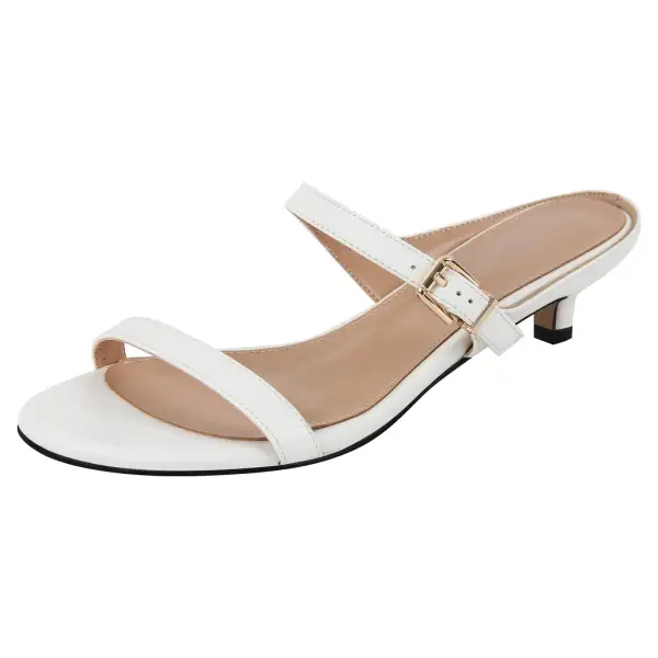 Round Toe Buckle Kitten Heel Mule Sandals
