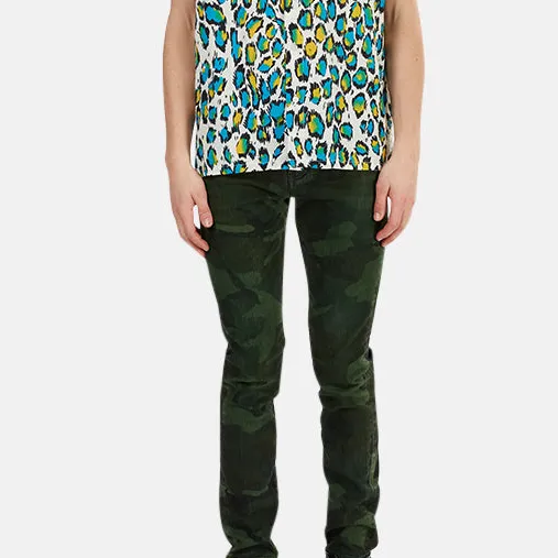 Cotton Leather Camo Jeans